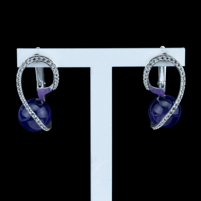 Серьги с10207 (10.87 г), серебро, фиолетовый, белый, аметист, топаз купить в интернет-магазине Циркон С