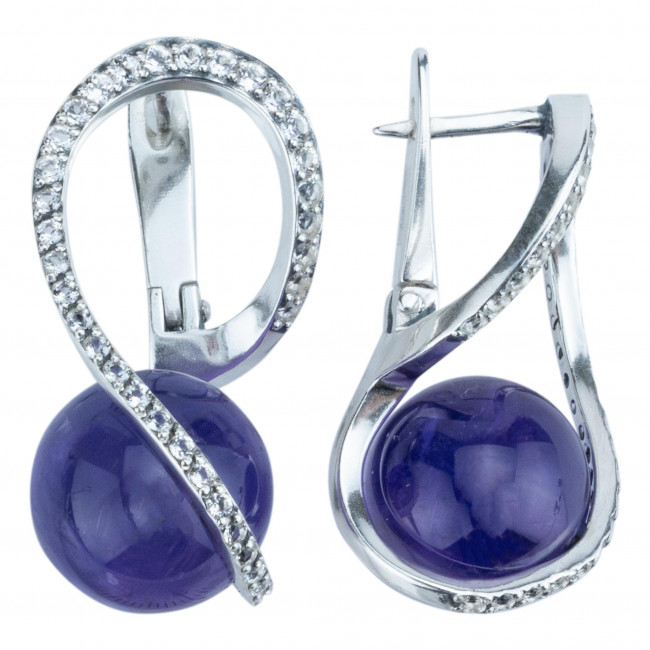 Серьги с10207 (10.87 г), серебро, фиолетовый, белый, аметист, топаз купить в интернет-магазине Циркон С