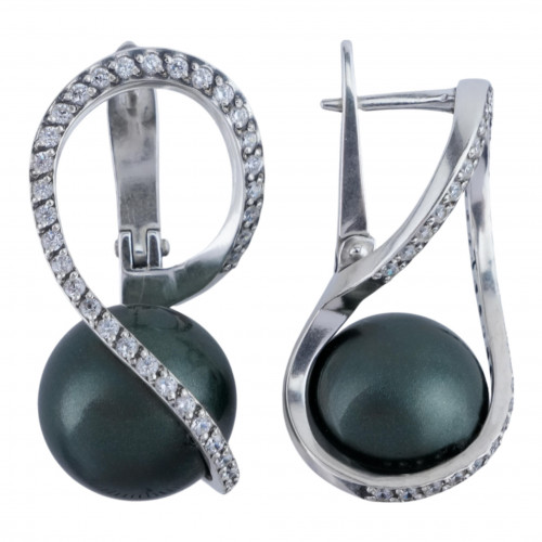 Серьги с10207 (10.93 г), серебро,  Черный, Бесцветный Майорка, Фианит купить в интернет-магазине Циркон С