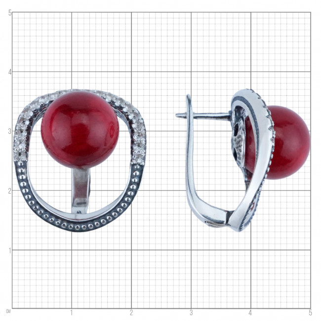 Серьги с10209 (13.32 г), серебро, красный, белый, коралл (имит), топаз купить в интернет-магазине Циркон С