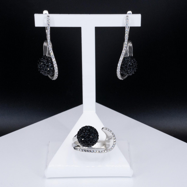 Серьги с10211 (9.82 г), серебро, черный, бесцветный, стразы, фианит купить в интернет-магазине Циркон С