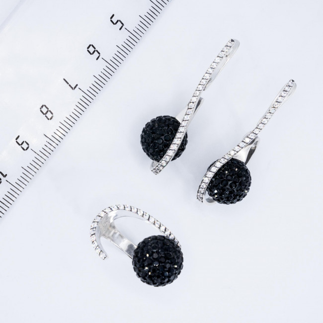 Серьги с10211 (9.82 г), серебро, черный, бесцветный, стразы, фианит купить в интернет-магазине Циркон С