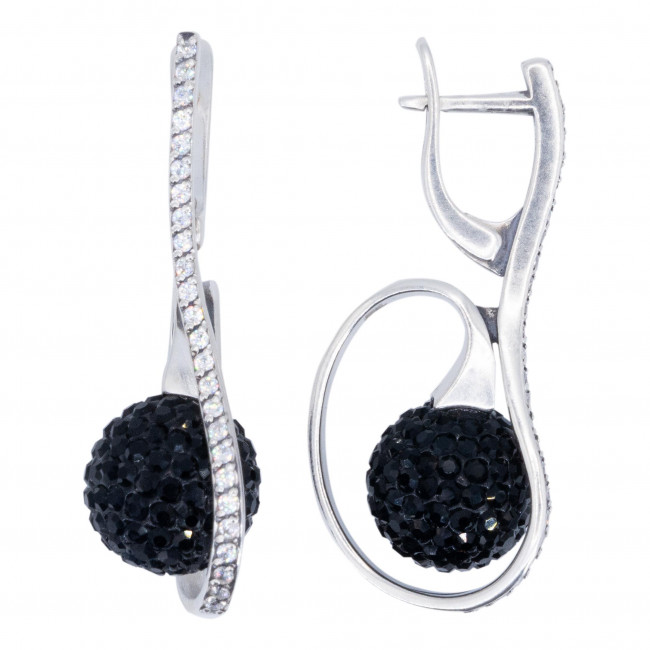 Серьги с10211 (9.82 г), серебро, черный, бесцветный, стразы, фианит купить в интернет-магазине Циркон С