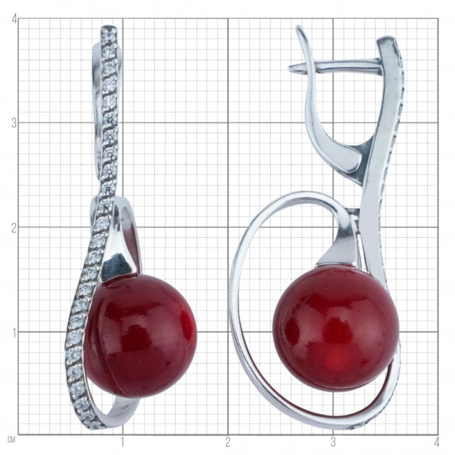 Серьги с10211 (9.74 г), серебро, красный, бесцветный, коралл (имит), фианит купить в интернет-магазине Циркон С
