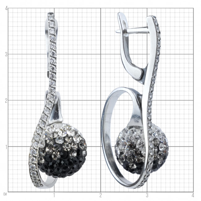 Серьги с10211 (10.12 г), серебро, серый, бесцветный, стразы, фианит купить в интернет-магазине Циркон С