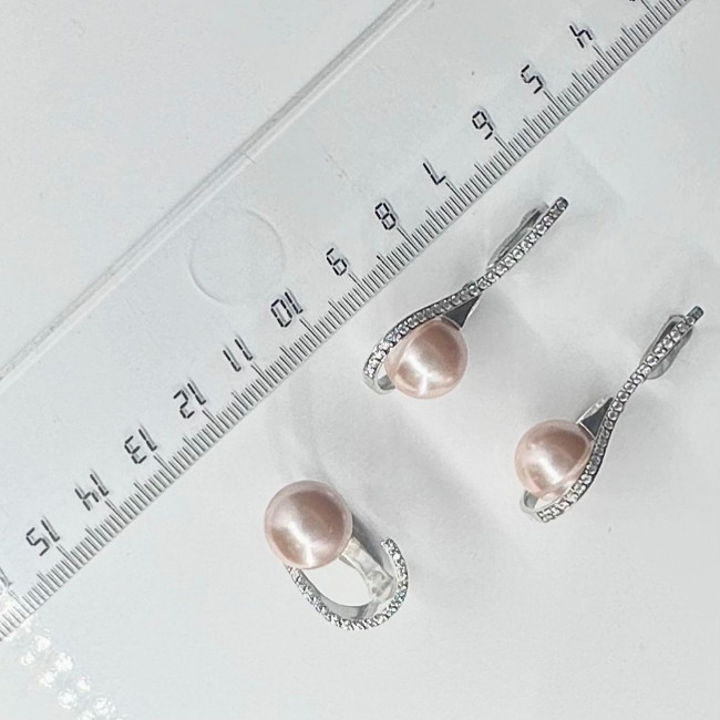 Кольцо к10211 (6.75 г), серебро, розовый, бесцветный, майорка, фианит купить в интернет-магазине Циркон С