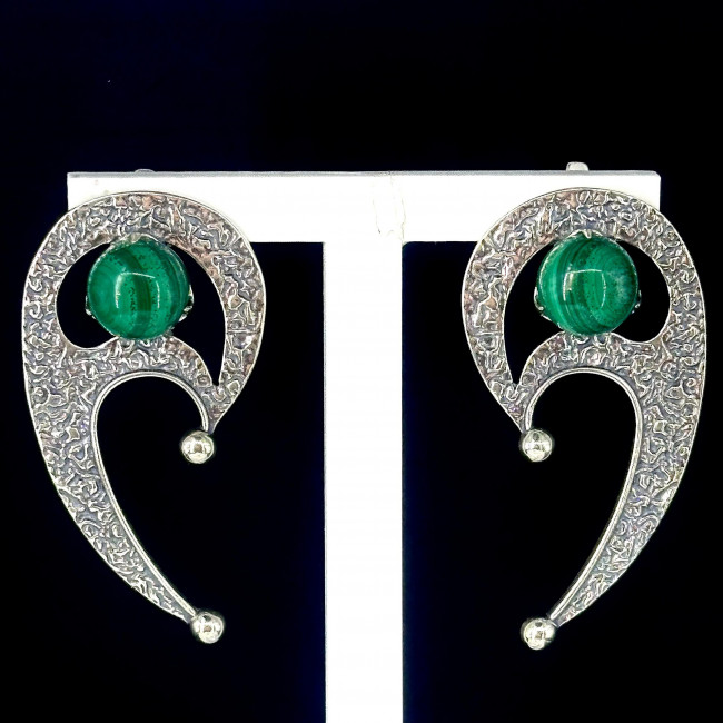 Серьги с10216 (12.50 г), серебро, зеленый, малахит купить в интернет-магазине Циркон С