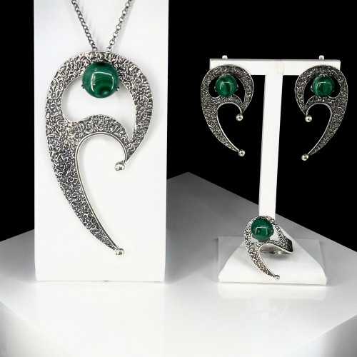Серьги с10216 (12.50 г), серебро,  Зеленый Малахит купить в интернет-магазине Циркон С