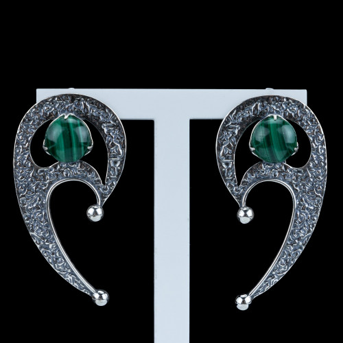 Серьги с10216 (12.50 г), серебро,  Зеленый Малахит купить в интернет-магазине Циркон С