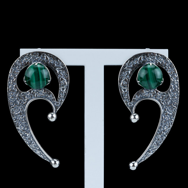 Серьги с10216 (12.50 г), серебро, зеленый, малахит купить в интернет-магазине Циркон С