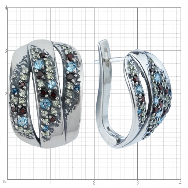 Серьги с10220 (8.18 г), серебро, красный, белый, голубой, гранат, топаз, топаз свисс купить в интернет-магазине Циркон С