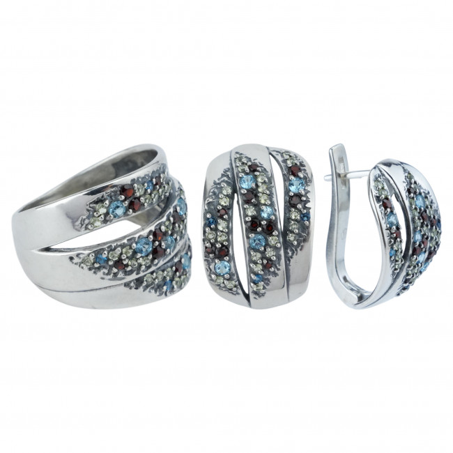 Серьги с10220 (8.18 г), серебро, красный, белый, голубой, гранат, топаз, топаз свисс купить в интернет-магазине Циркон С