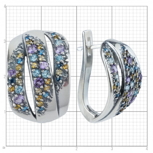 Серьги с10220 (8.10 г), серебро,  Фиолетовый, Голубой, Рыжий Аметист, Топаз Свисс, Цитрин купить в интернет-магазине Циркон С