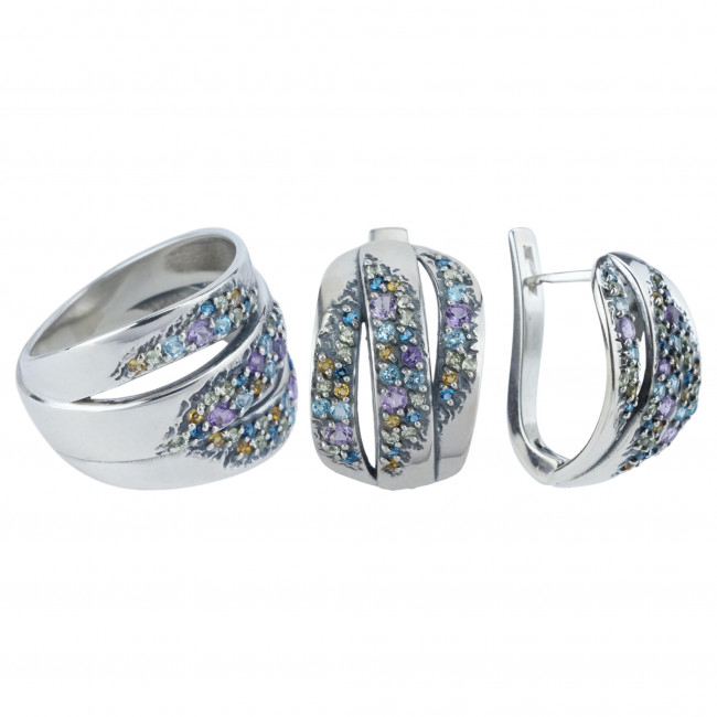 Серьги с10220 (8.26 г), серебро, фиолетовый, голубой, зелено-желтый, рыжий, аметист, топаз свисс, хризолит, цитрин купить в интернет-магазине Циркон С