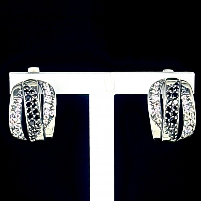 Серьги с10220 (8.20 г), серебро, черный, бесцветный, фианит купить в интернет-магазине Циркон С