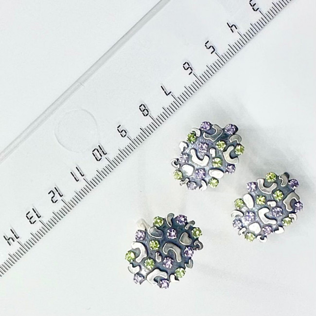 Серьги с10223 (8.77 г), серебро, фиолетовый, зелено-желтый, аметист, хризолит купить в интернет-магазине Циркон С
