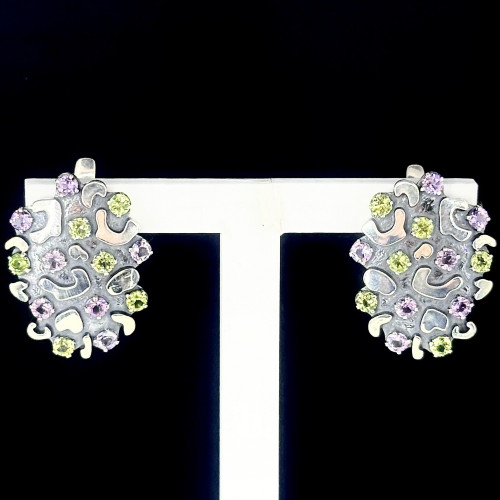 Серьги с10223 (8.77 г), серебро,  Фиолетовый, Зелено-желтый Аметист, Хризолит купить в интернет-магазине Циркон С