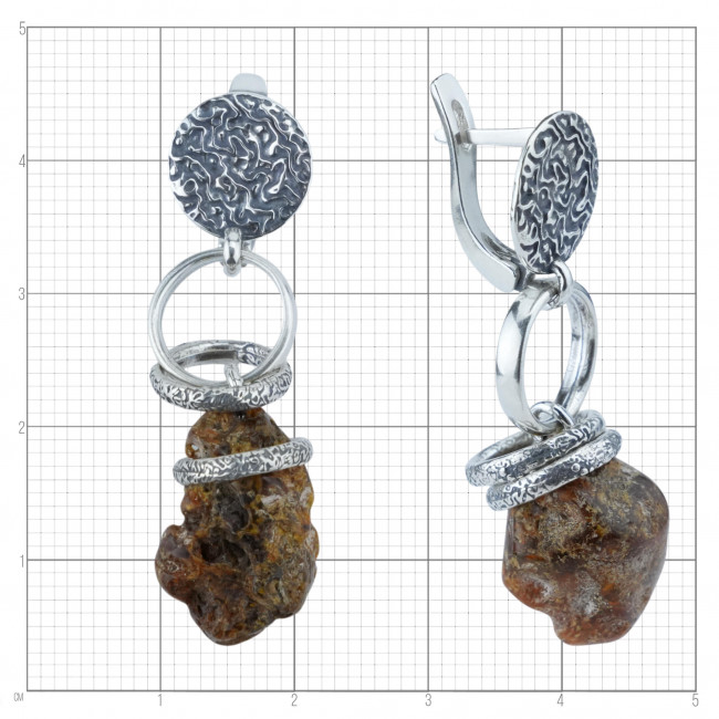 Серьги с10225 (7.68 г), серебро, коричневый, янтарь купить в интернет-магазине Циркон С
