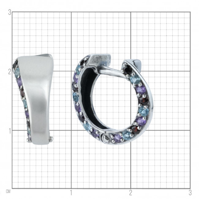 Серьги с10226 (2.54 г), серебро, фиолетовый, красный, голубой, аметист, гранат, топаз скай купить в интернет-магазине Циркон С
