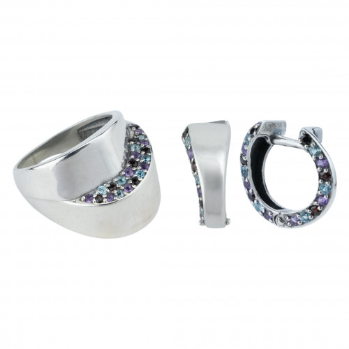 Серьги с10226 (2.54 г), серебро,  Фиолетовый, Красный, Голубой Аметист, Гранат, Топаз Скай купить в интернет-магазине Циркон С