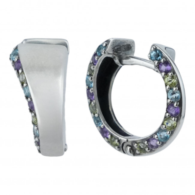 Серьги с10226 (2.58 г), серебро, фиолетовый, голубой, зелено-желтый, аметист, топаз скай, хризолит купить в интернет-магазине Циркон С