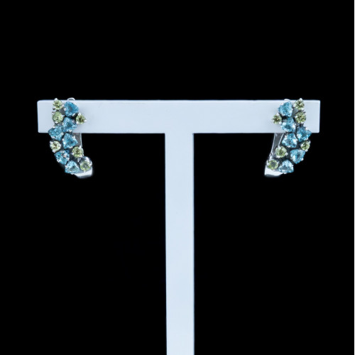 Серьги с10231 (3.58 г), серебро,  Голубой, Зелено-желтый Ситалл, Хризолит купить в интернет-магазине Циркон С