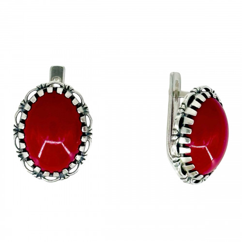 Серьги с10234 (8.17 г), серебро,  Красный Коралл (Имит) купить в интернет-магазине Циркон С