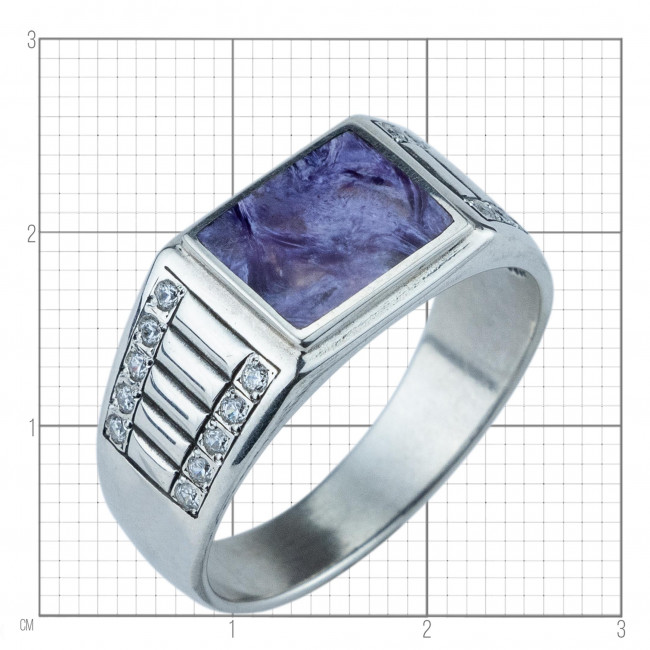 Кольцо к10242 (7.76 г), серебро, бесцветный, фиолетовый, фианит, чароит купить в интернет-магазине Циркон С