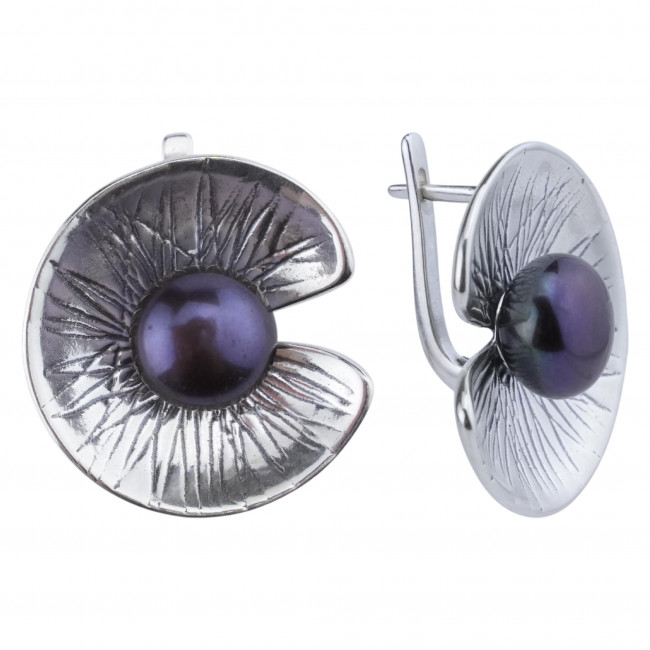 Серьги с10259 (12.50 г), серебро, черный, жемчуг культ. купить в интернет-магазине Циркон С