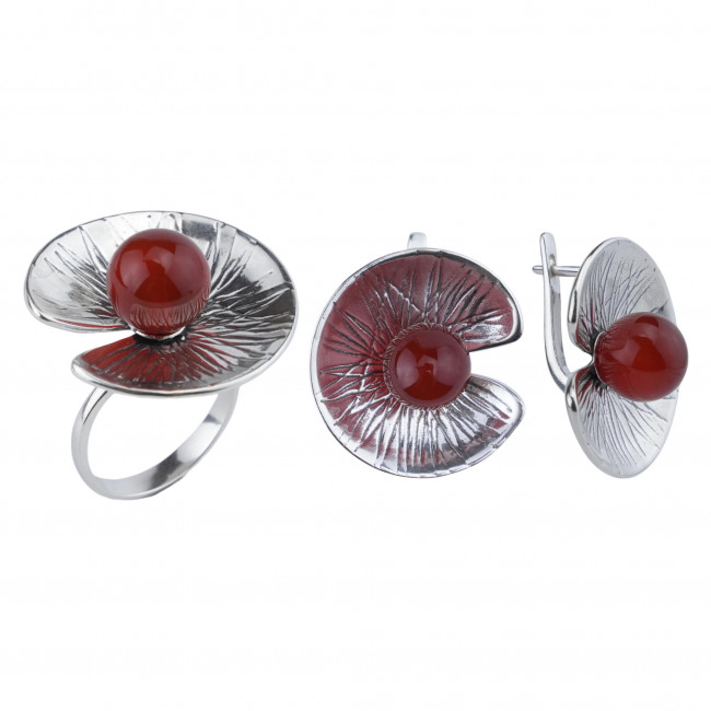 Серьги с10259 (12.69 г), серебро, коричневый, сердолик купить в интернет-магазине Циркон С