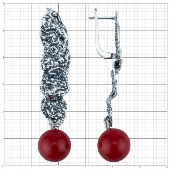 Серьги с10261 (11.63 г), серебро, красный, коралл (имит) купить в интернет-магазине Циркон С