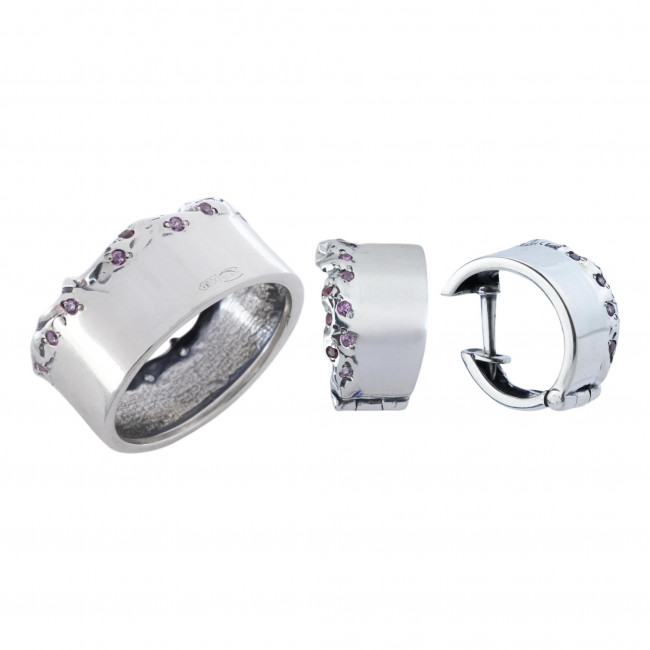 Серьги с10268 (5.02 г), серебро, фиолетовый, красный, аметист, гранат купить в интернет-магазине Циркон С