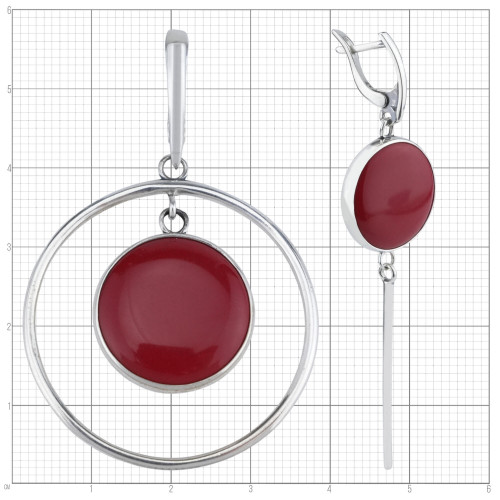 Серьги с10271 (12.99 г), серебро,  Красный Коралл (Имит) купить в интернет-магазине Циркон С
