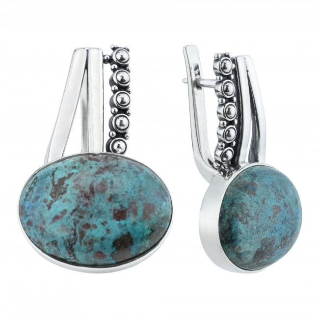 Серьги с10276 (14.92 г), серебро, синий, хризоколла купить в интернет-магазине Циркон С