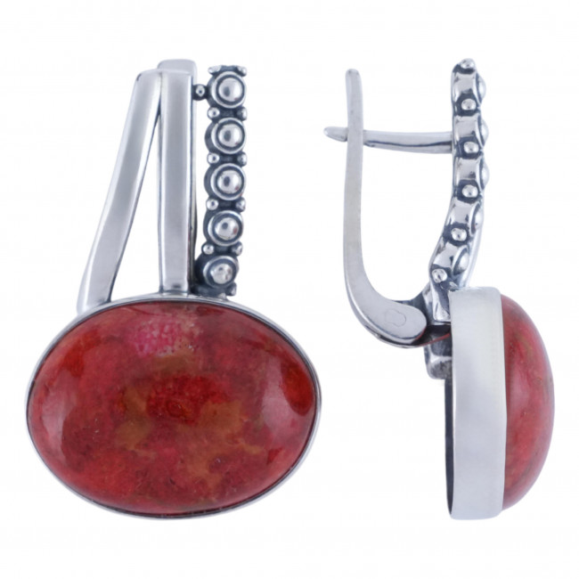 Серьги с10276 (13.89 г), серебро, красный, коралл губч. купить в интернет-магазине Циркон С
