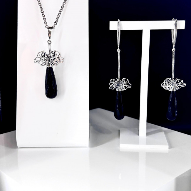 Серьги с10284 (14.13 г), серебро, черный, агат купить в интернет-магазине Циркон С
