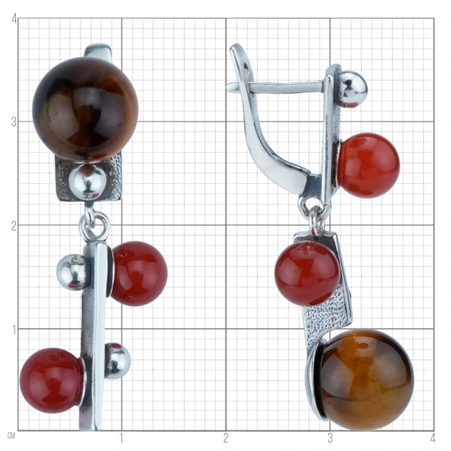 Серьги с10285 (11.27 г), серебро, коричневый, золотисто-коричневый, сердолик, тигровый глаз купить в интернет-магазине Циркон С