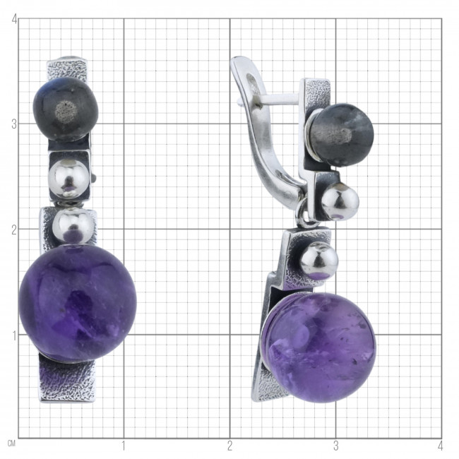 Серьги с10286 (10.19 г), серебро, фиолетовый, серый, аметист, лабрадор купить в интернет-магазине Циркон С