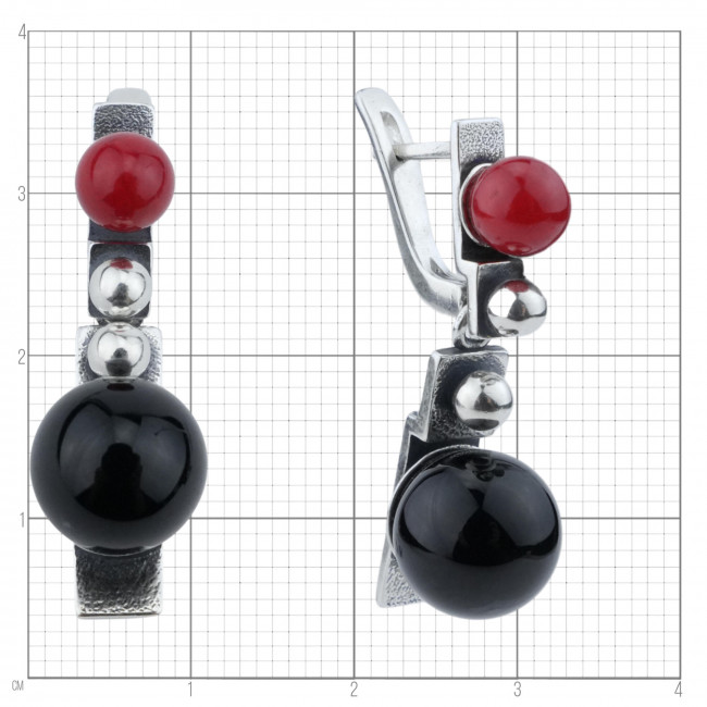 Серьги с10286 (10.00 г), серебро, черный, красный, агат, коралл (имит) купить в интернет-магазине Циркон С