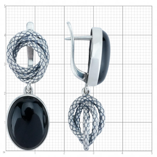 Серебряные серьги Циркон с10291, черный, агат Серьги с10291 (17.86 г), серебро, черный, агат купить в интернет-магазине Циркон С
