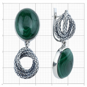 Серебряные серьги с малахитом с10291