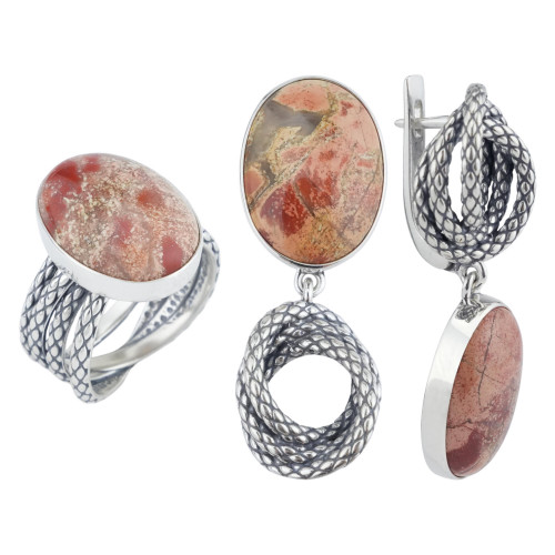 Серьги с10291 (18.59 г), серебро,  Красно-бежевый Яшма купить в интернет-магазине Циркон С