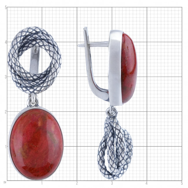 Серьги с10291 (18.58 г), серебро, красный, коралл губч. купить в интернет-магазине Циркон С