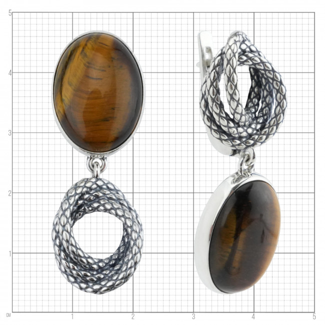Серьги с10291 (18.91 г), серебро, золотисто-коричневый, тигровый глаз купить в интернет-магазине Циркон С