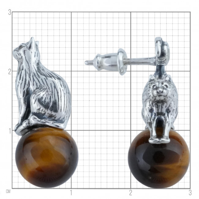 Серьги с10294 (12.81 г), серебро, золотисто-коричневый, белый, тигровый глаз, топаз купить в интернет-магазине Циркон С