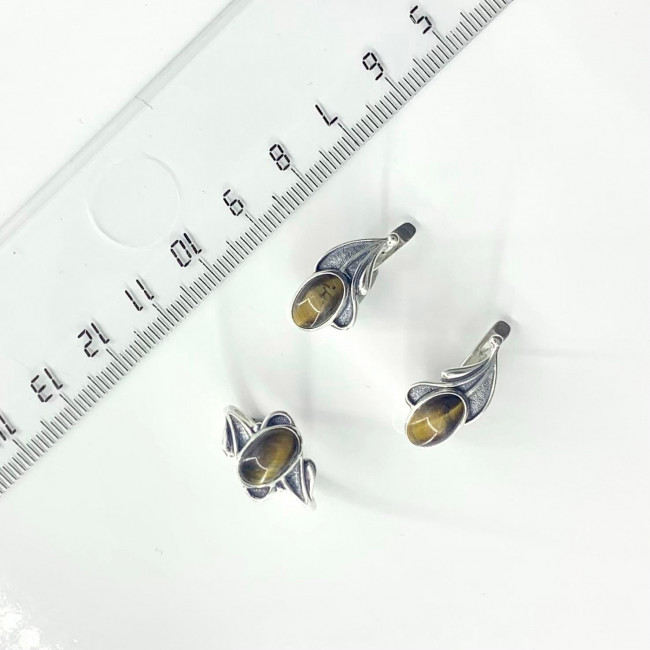Серьги с103 (4.60 г), серебро, золотисто-коричневый, тигровый глаз купить в интернет-магазине Циркон С