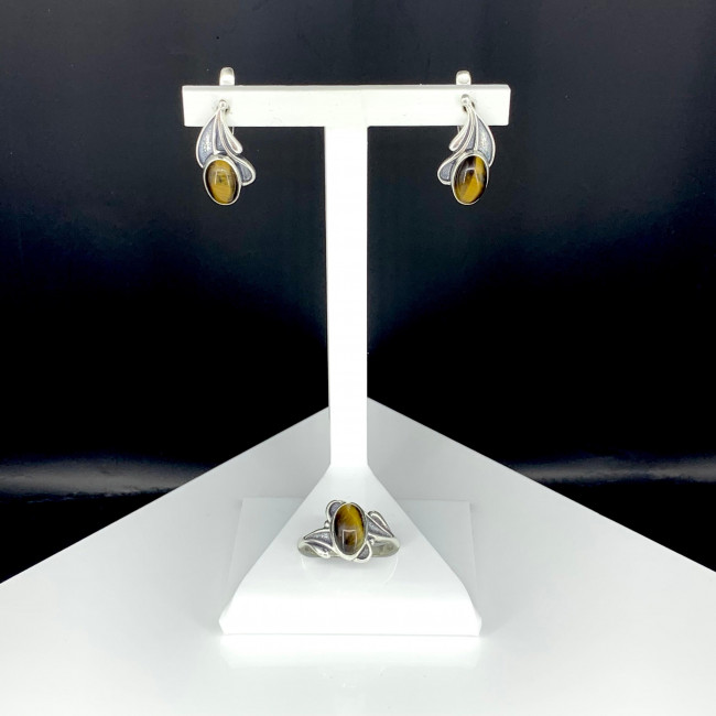 Серьги с103 (4.60 г), серебро, золотисто-коричневый, тигровый глаз купить в интернет-магазине Циркон С
