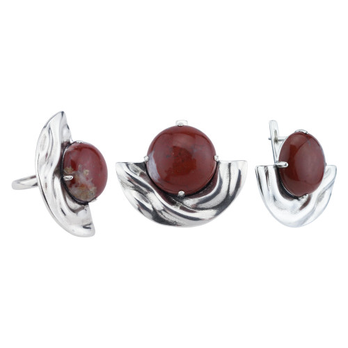 Серьги с10301 (13.92 г), серебро,  Красный Яшма купить в интернет-магазине Циркон С