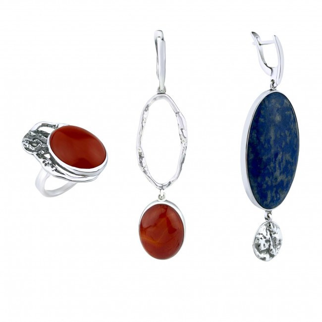 Серьги с10307 (19.56 г), серебро, синий, коричневый, лазурит, сердолик купить в интернет-магазине Циркон С