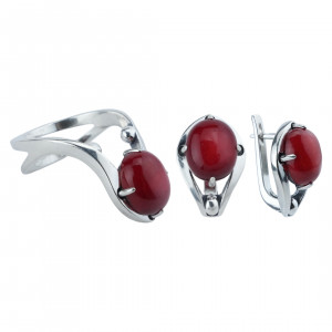 Серьги из серебра с кораллом с10312